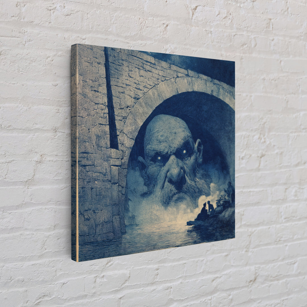 The Bridge Troll At Midnight, Symbolist Etching Art, Square Wall Art, Macabre Wall Art, Canvas Print, Halloween Wall Art, Horror Wall Art