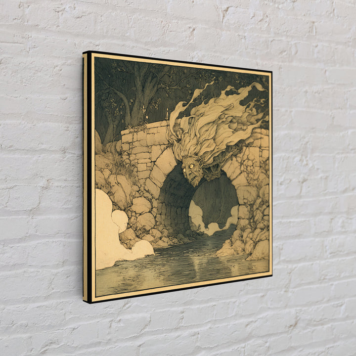 The Bridge Troll At Midnight, Gothic Storybook Art, Square Wall Art, Macabre Wall Art, Framed Canvas Print, Halloween Wall Art
