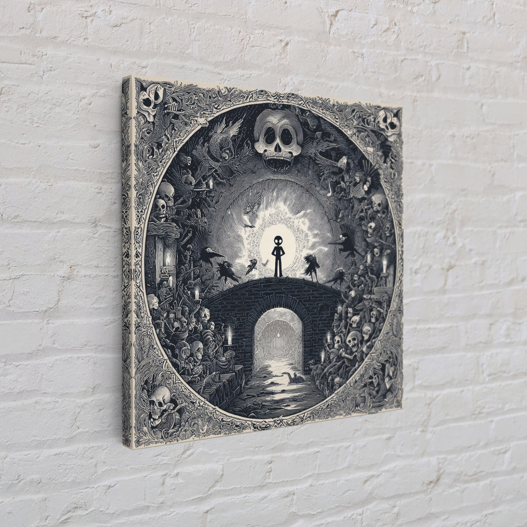 The Bridge Troll At Midnight, Macabre Folk Print Art, Square Wall Art, Gothic Horror Wall Art, Framed Canvas Print