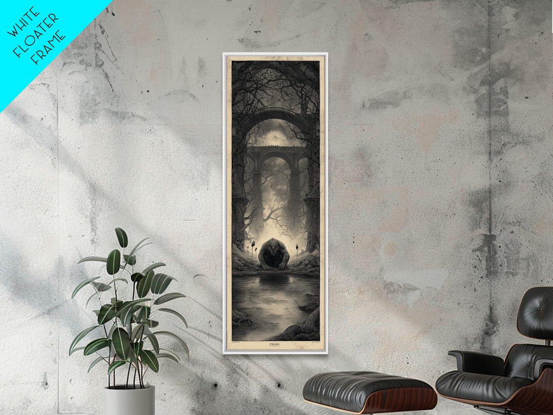 The Bridge Troll At Midnight, Surreal Apocalyptic Art, Tall Narrow Wall Art, Gothic Horror Wall Art, Canvas Print