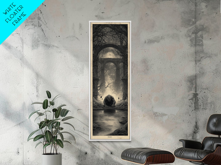 The Bridge Troll At Midnight, Surreal Apocalyptic Art, Tall Narrow Wall Art, Gothic Horror Wall Art, Canvas Print