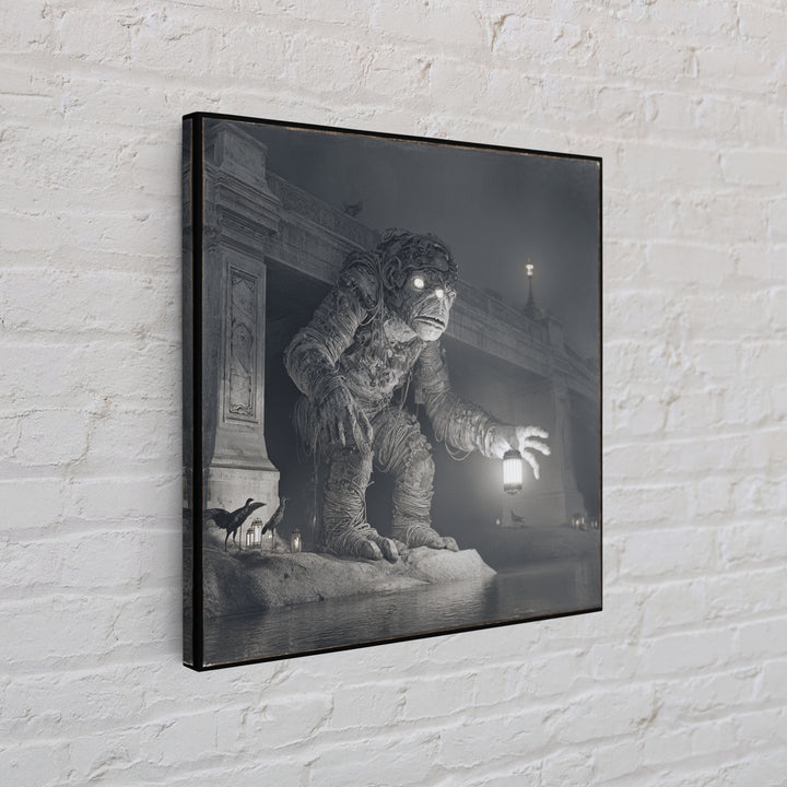 The Bridge Troll At Midnight, Biomechanical Horror Art, Square Wall Art, Dark Halloween Decor, Canvas Print, Halloween Wall Art