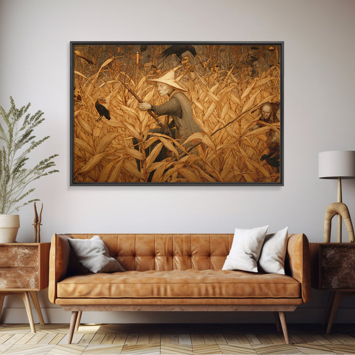 The Cornfield Crawler, Medieval Grotesque Art, Landscape Wall Art, Dark Fantasy Wall Art, Framed Canvas Print, Halloween Wall Art