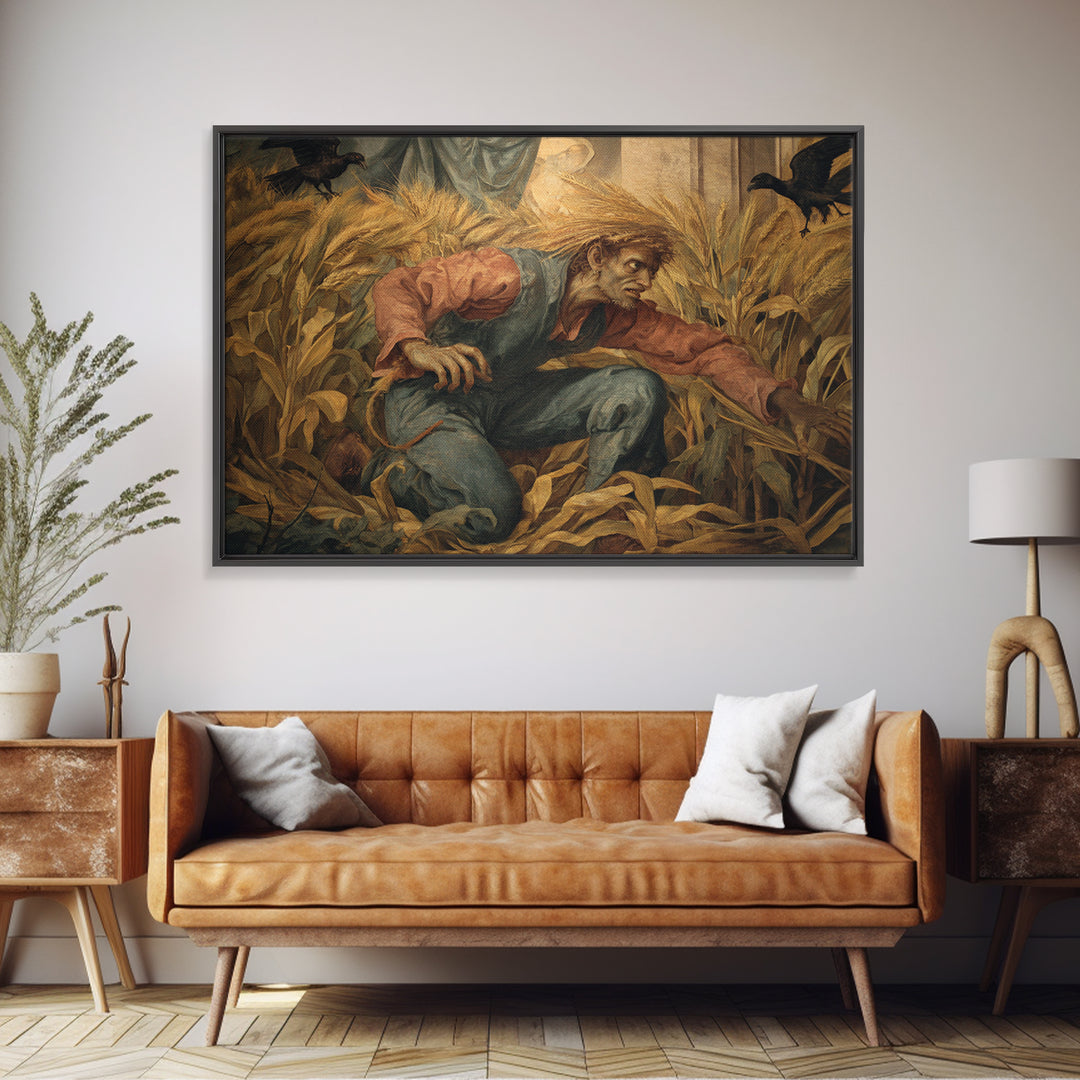 The Cornfield Crawler, Dark Renaissance Art, Landscape Wall Art, Macabre Wall Art, Framed Canvas Print, Halloween Wall Art