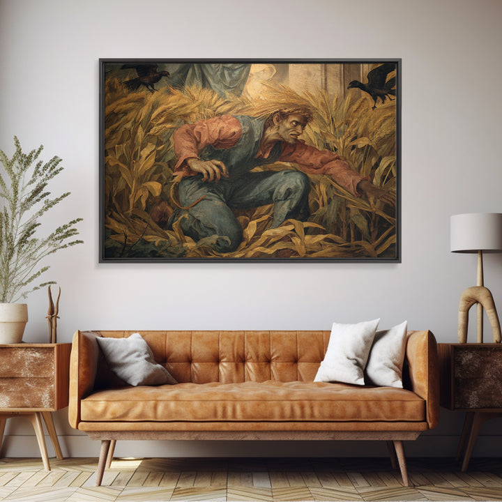 The Cornfield Crawler, Dark Renaissance Art, Landscape Wall Art, Macabre Wall Art, Framed Canvas Print, Halloween Wall Art