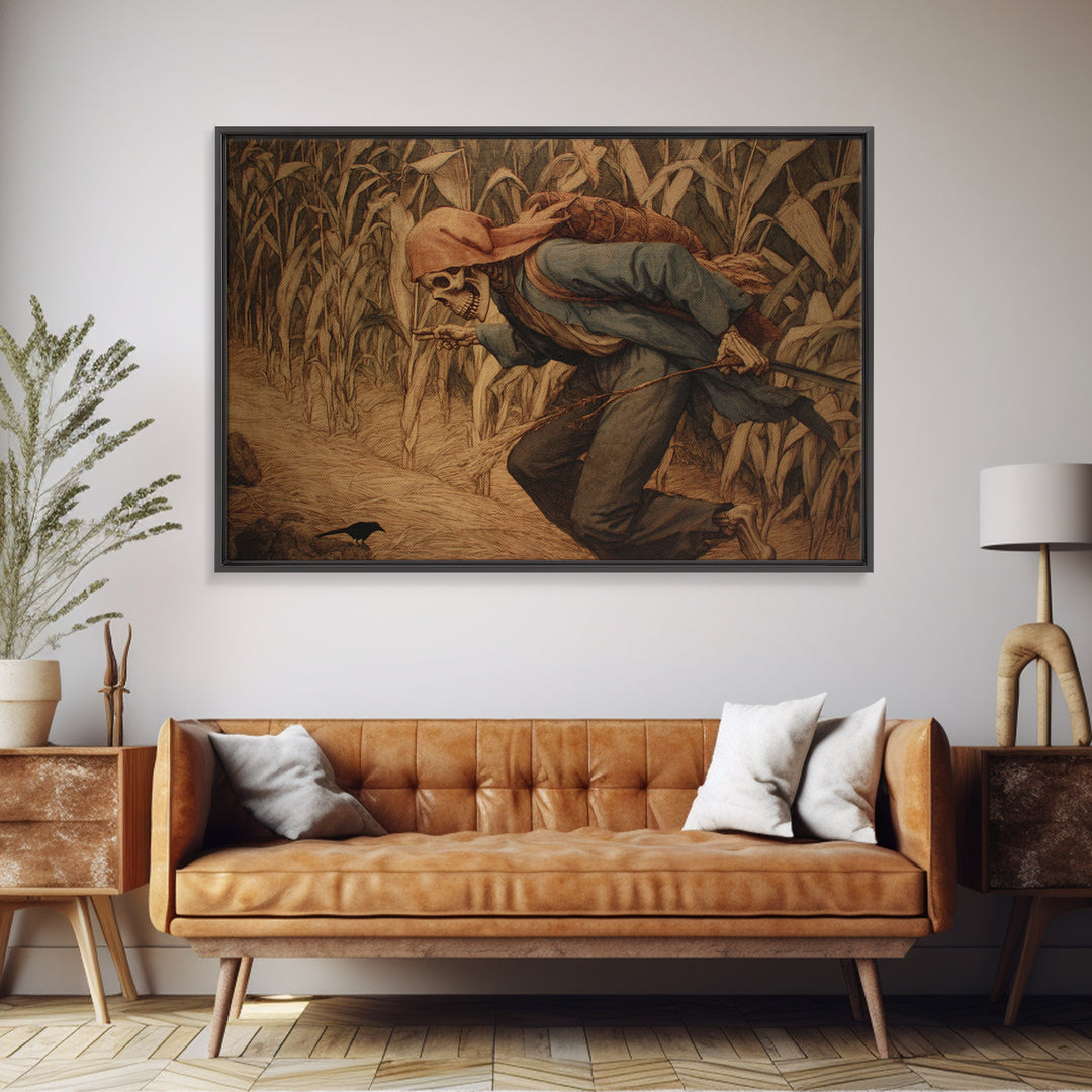 The Cornfield Crawler, Danse Macabre Art, Landscape Wall Art, Dark Fantasy Wall Art, Framed Canvas Print