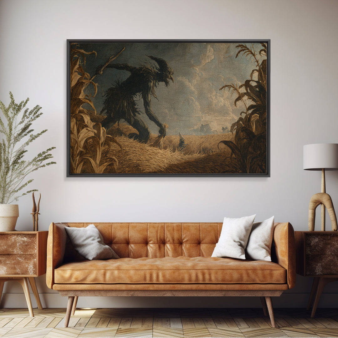 The Cornfield Crawler, Baroque Witchcraft Art, Landscape Wall Art, Macabre Wall Art, Framed Canvas Print, Halloween Wall Art