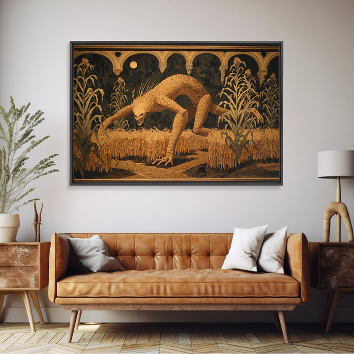 The Cornfield Crawler, Visionary Gothic Art, Landscape Wall Art, Dark Fantasy Wall Art, Canvas Print, Halloween Wall Art