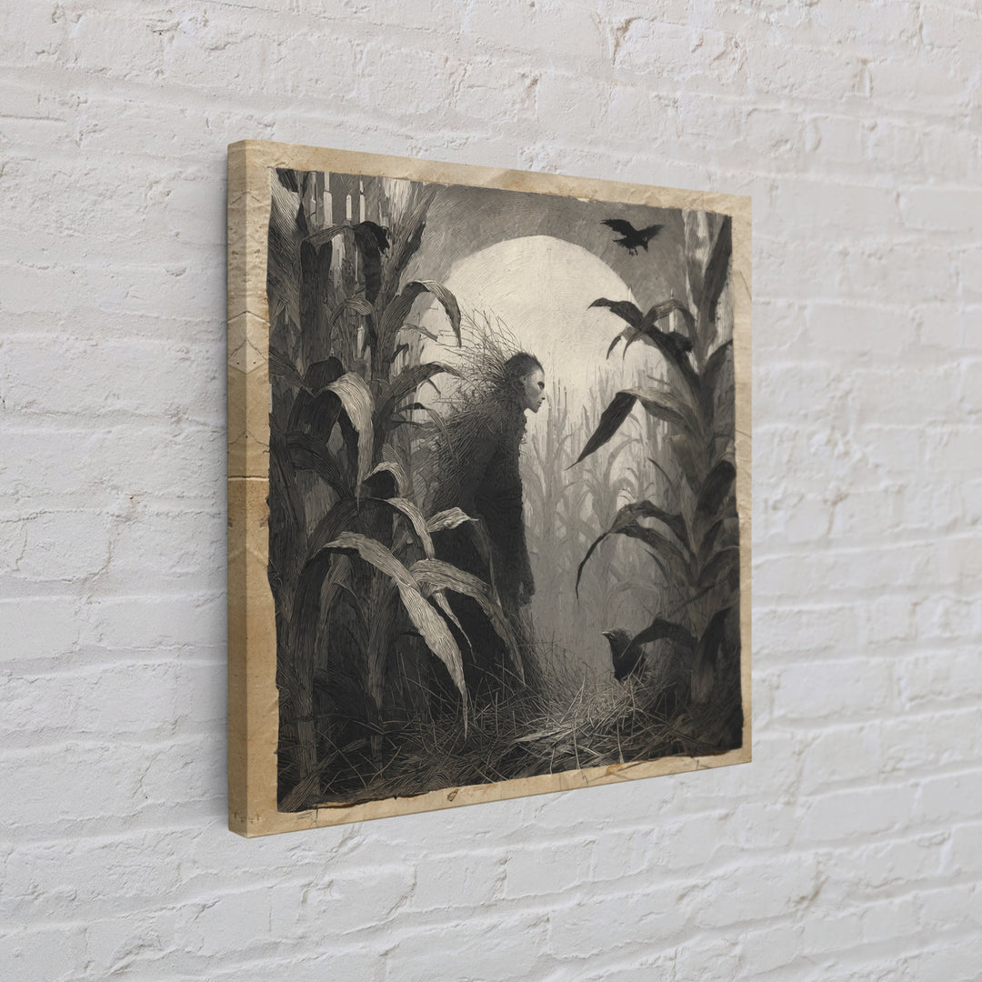 The Cornfield Crawler, Symbolist Dream Art, Square Wall Art, Macabre Wall Art, Framed Canvas Print, Halloween Wall Art