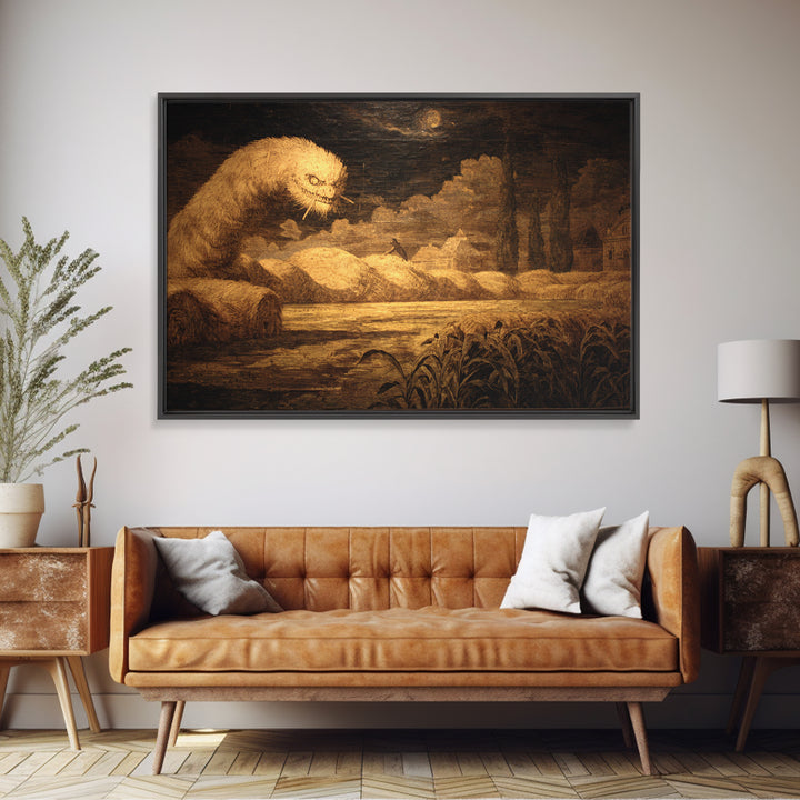 The Cornfield Crawler, Symbolist Gothic Landscape, Landscape Wall Art, Macabre Wall Art, Framed Canvas Print, Halloween Wall Art