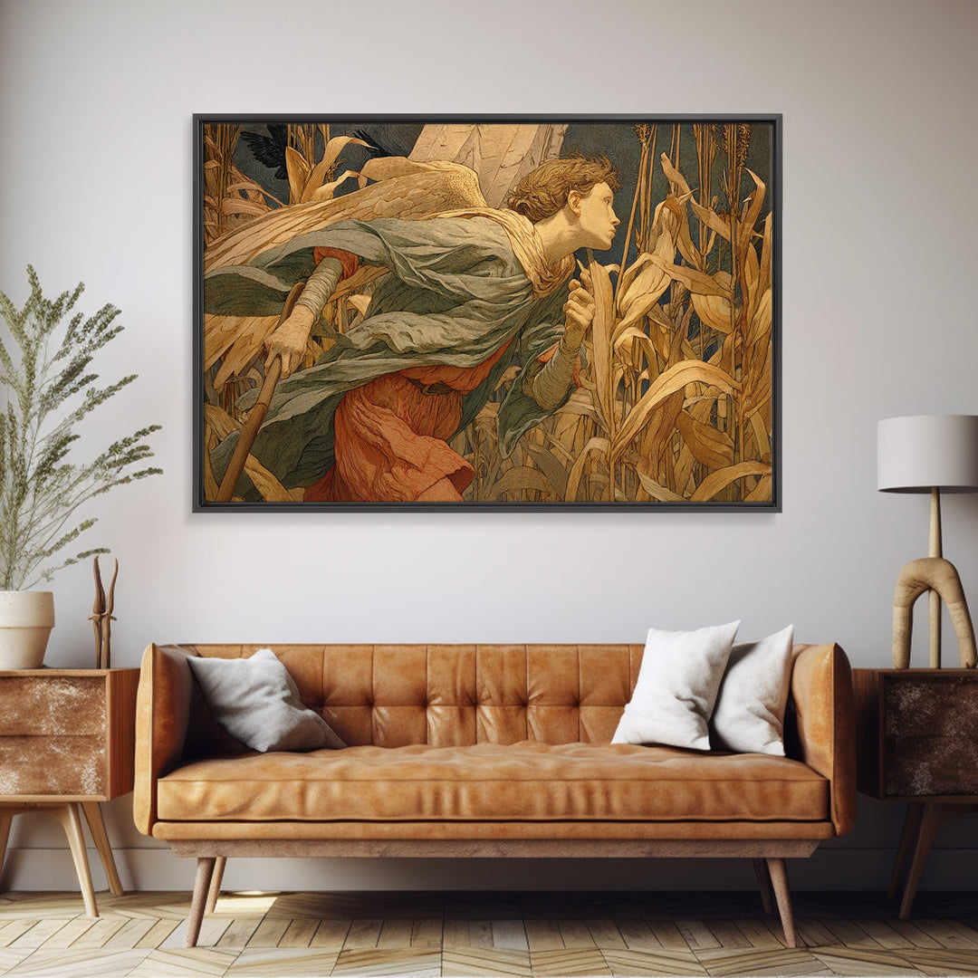The Cornfield Crawler, Symbolist Death Art, Landscape Wall Art, Gothic Horror Wall Art, Framed Canvas Print, Halloween Wall Art