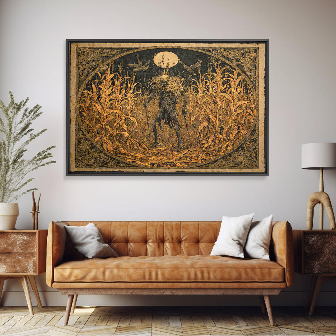 The Cornfield Crawler, Symbolist Etching Art, Square Wall Art, Dark Fantasy Wall Art, Canvas Print, Halloween Wall Art, Gothic Home Decor