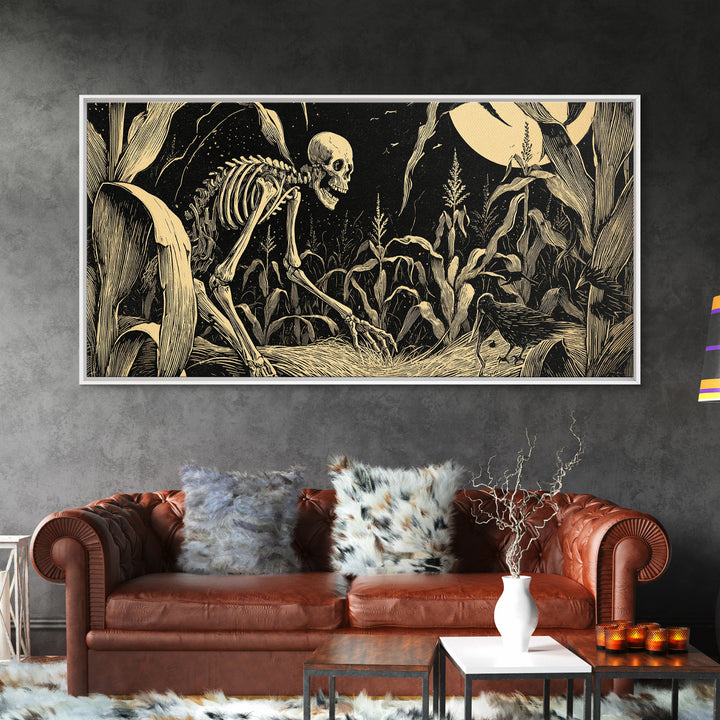 The Cornfield Crawler, Macabre Folk Print Art, Wide Panoramic Art, Dark Fantasy Wall Art, Framed Canvas Print, Gothic Home Decor