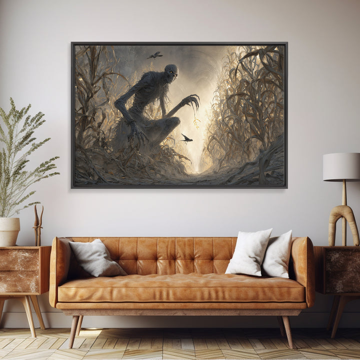 The Cornfield Crawler, Surreal Apocalyptic Art, Landscape Wall Art, Gothic Horror Wall Art, Canvas Print, Halloween Wall Art