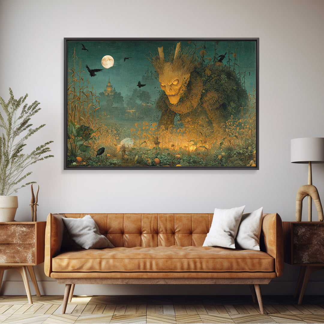 The Harvest Demon, Medieval Grotesque Art, Landscape Wall Art, Macabre Wall Art, Framed Canvas Print, Halloween Wall Art