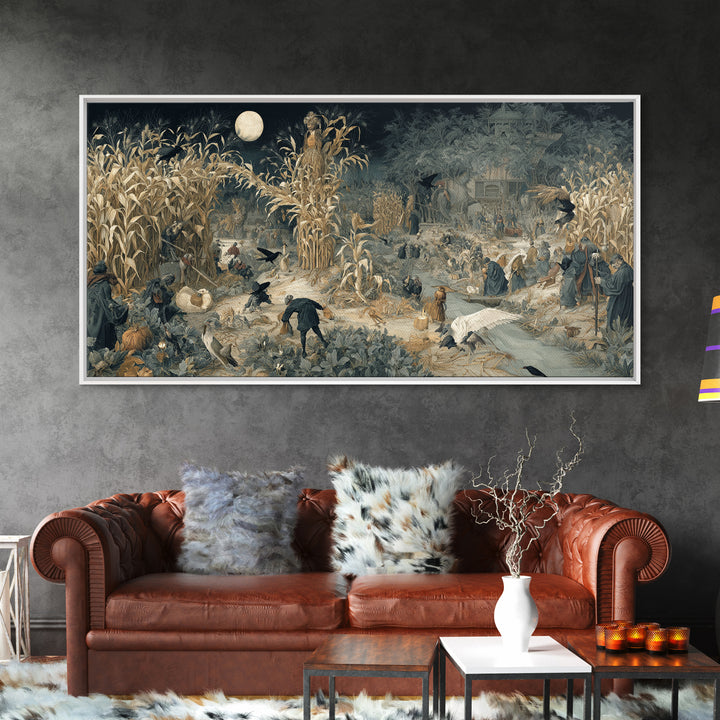The Harvest Demon, Northern Renaissance Horror, Wide Panoramic Art, Gothic Horror Wall Art, Canvas Print, Halloween Wall Art