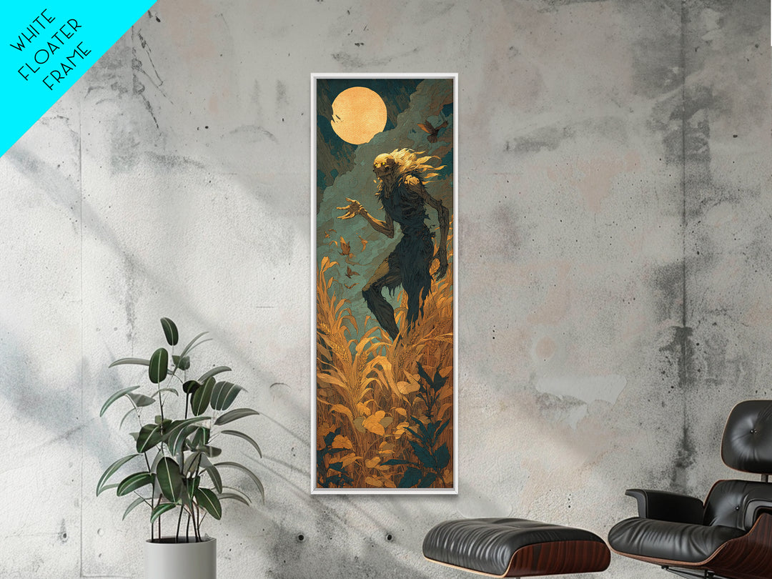 The Harvest Demon, Visionary Gothic Art, Tall Narrow Wall Art, Dark Halloween Decor, Canvas Print, Halloween Wall Art