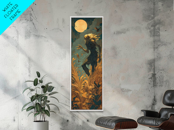 The Harvest Demon, Visionary Gothic Art, Tall Narrow Wall Art, Dark Halloween Decor, Canvas Print, Halloween Wall Art