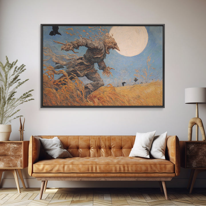 The Harvest Demon, Expressionist Gothic Art, Landscape Wall Art, Dark Halloween Decor, Framed Canvas Print, Halloween Wall Art