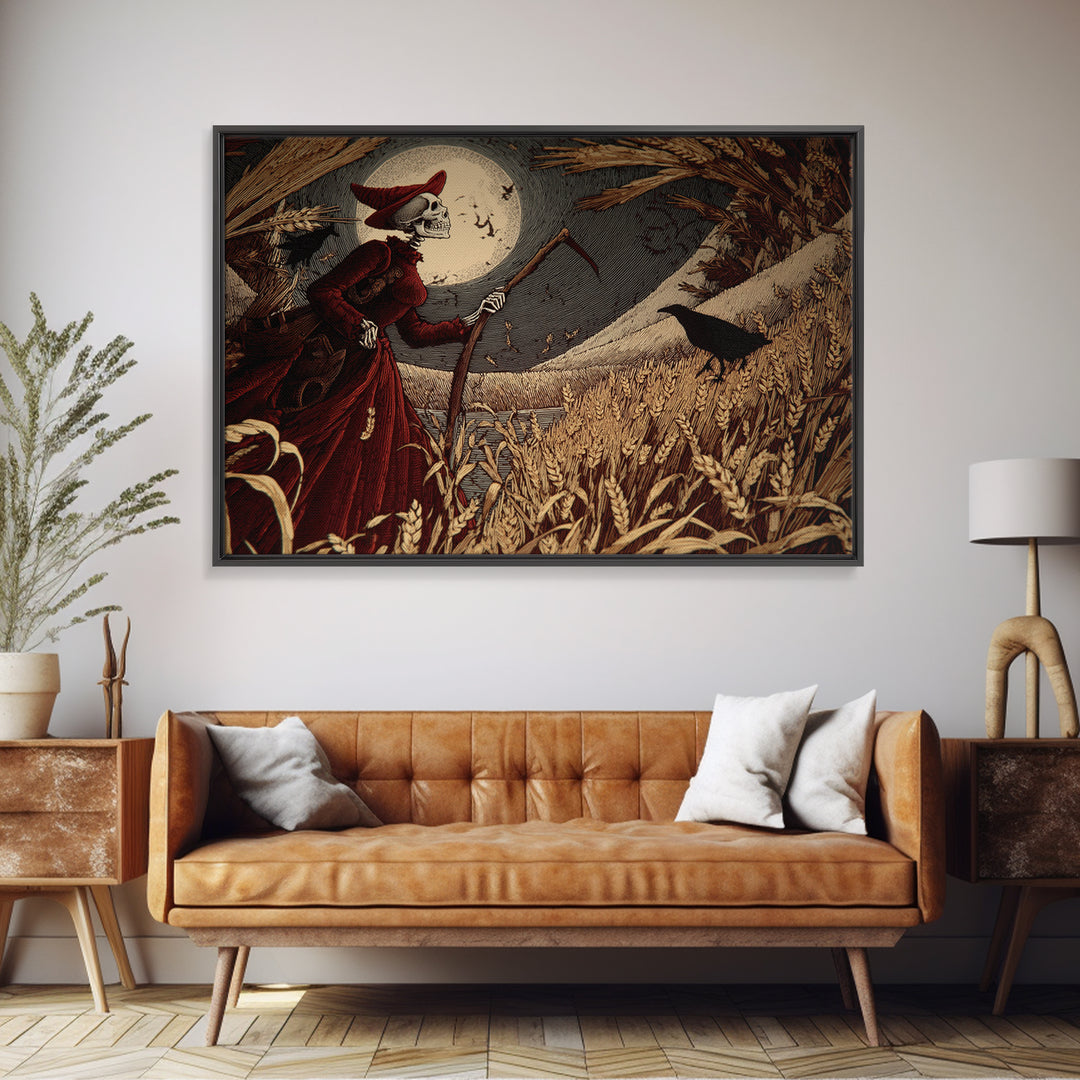 The Harvest Demon, Macabre Folk Print Art, Landscape Wall Art, Macabre Wall Art, Canvas Print, Halloween Wall Art