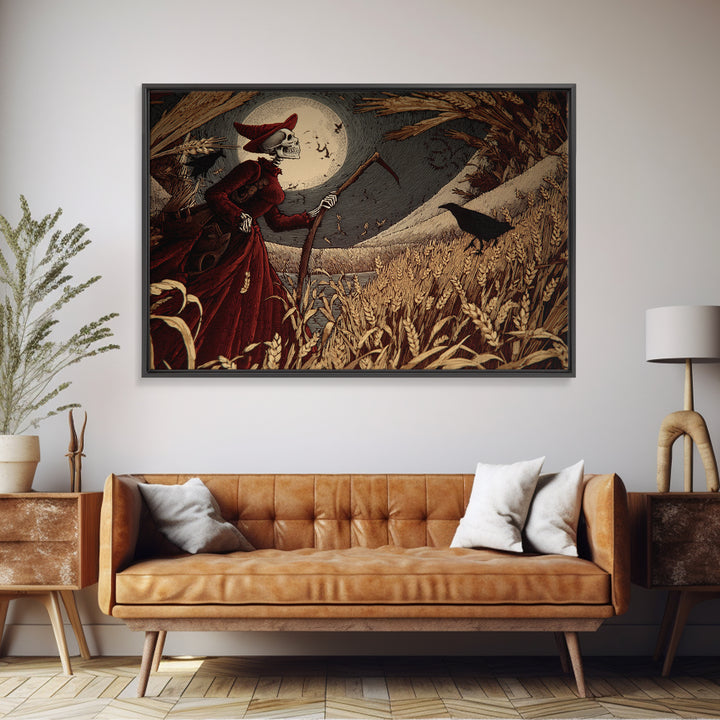 The Harvest Demon, Macabre Folk Print Art, Landscape Wall Art, Macabre Wall Art, Canvas Print, Halloween Wall Art