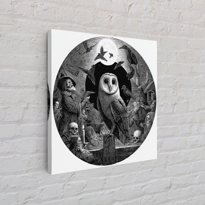 The Owl-Faced Omen, Danse Macabre Art, Square Wall Art, Macabre Wall Art, Framed Canvas Print, Halloween Wall Art