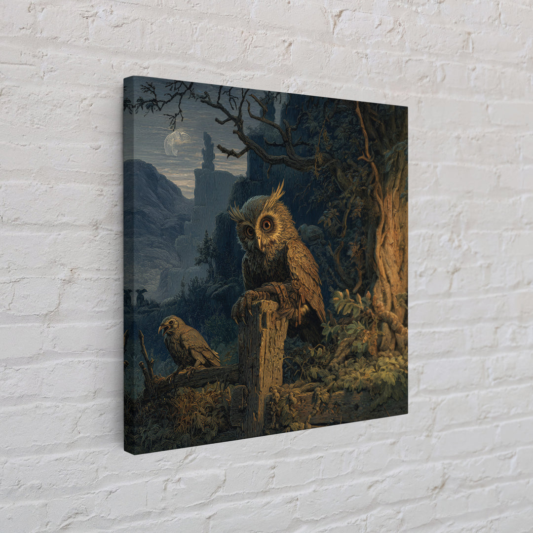 The Owl-Faced Omen, Baroque Witchcraft Art, Square Wall Art, Dark Fantasy Wall Art, Framed Canvas Print, Halloween Wall Art