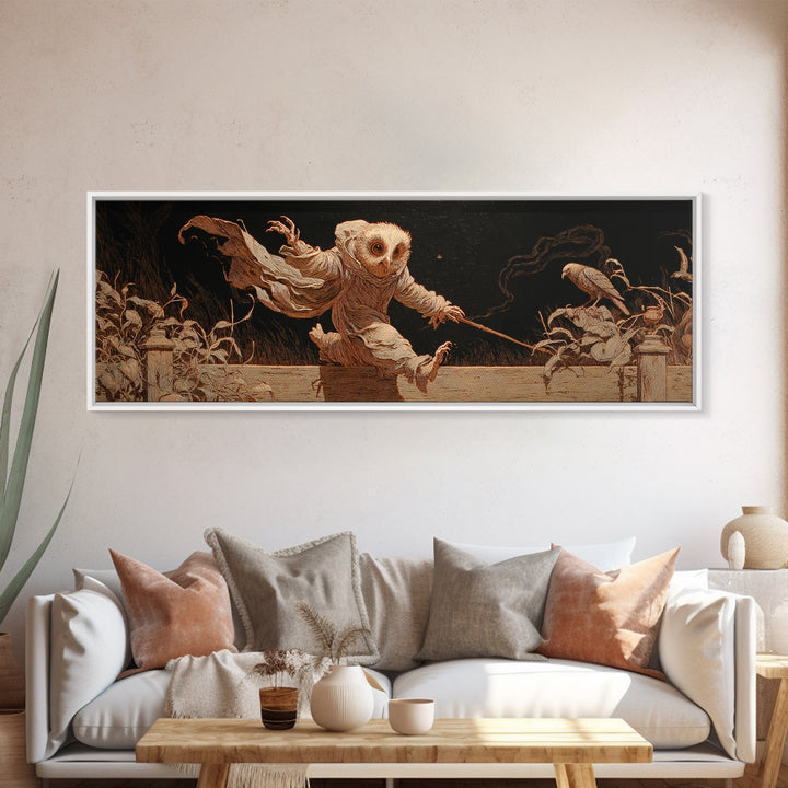 The Owl-Faced Omen, Visionary Gothic Art, Extra Wide Wall Art, Macabre Wall Art, Canvas Print, Halloween Wall Art, Gothic Home Decor