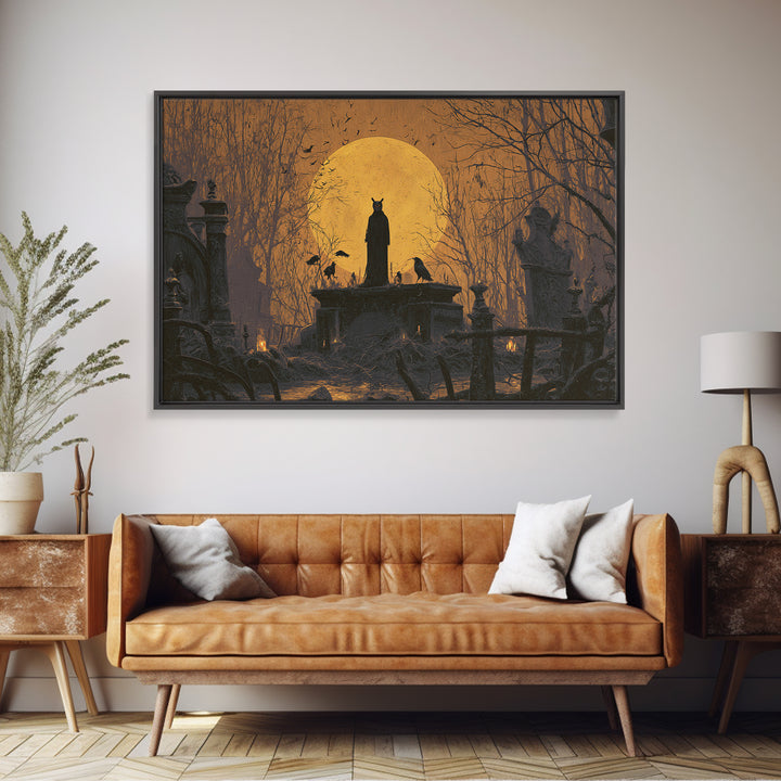 The Owl-Faced Omen, Romantic Gothic Landscape, Landscape Wall Art, Dark Halloween Decor, Canvas Print, Halloween Wall Art