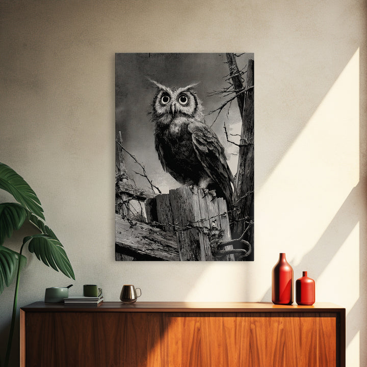 The Owl-Faced Omen, Decadent Gothic Art, Vertical Wall Art, Dark Fantasy Wall Art, Framed Canvas Print, Halloween Wall Art