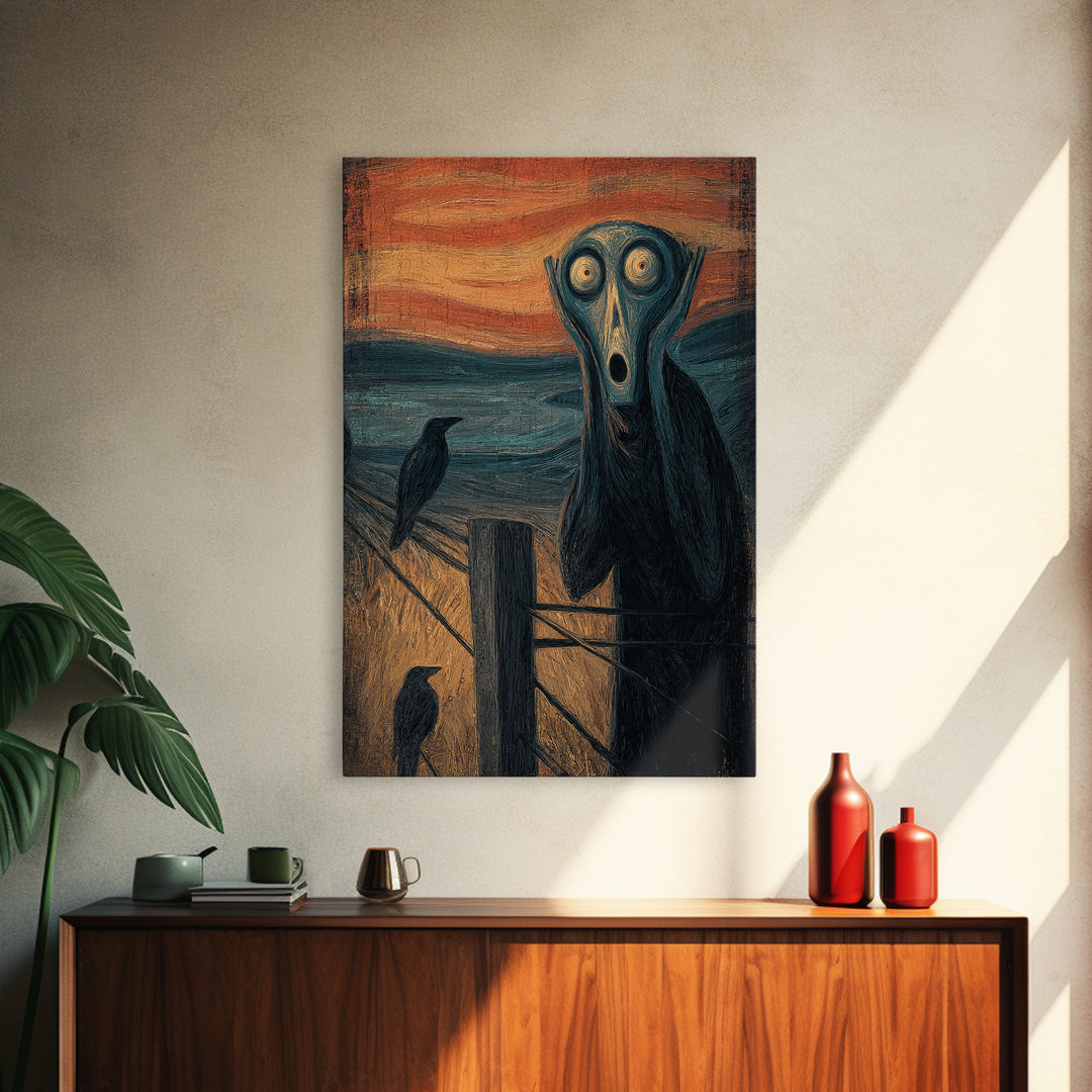 The Owl-Faced Omen, Expressionist Gothic Art, Vertical Wall Art, Macabre Wall Art, Canvas Print, Halloween Wall Art, Collectible Wall Decor