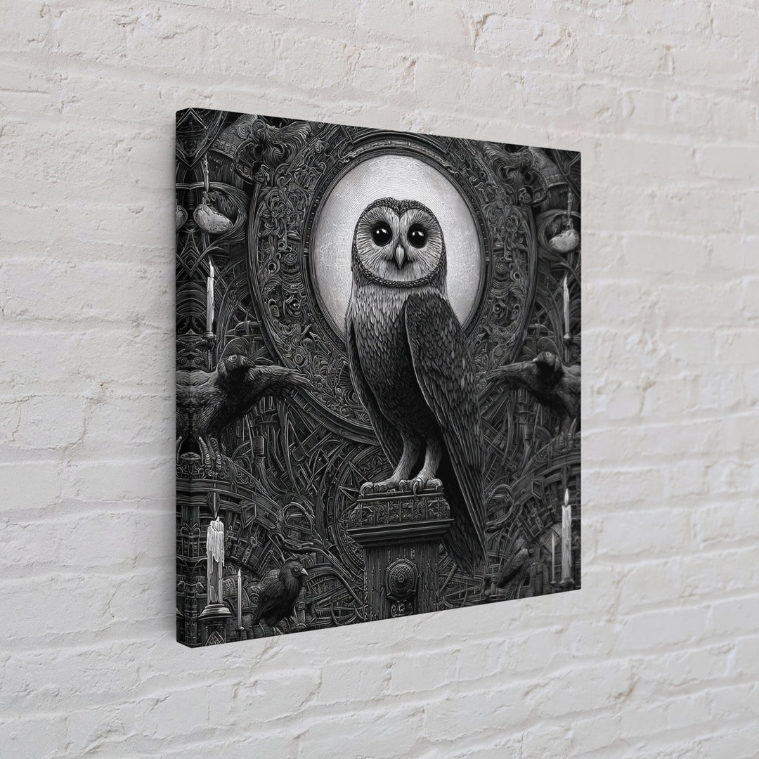 The Owl-Faced Omen, Biomechanical Horror Art, Square Wall Art, Gothic Horror Wall Art, Canvas Print, Halloween Wall Art, Statement Wall Art
