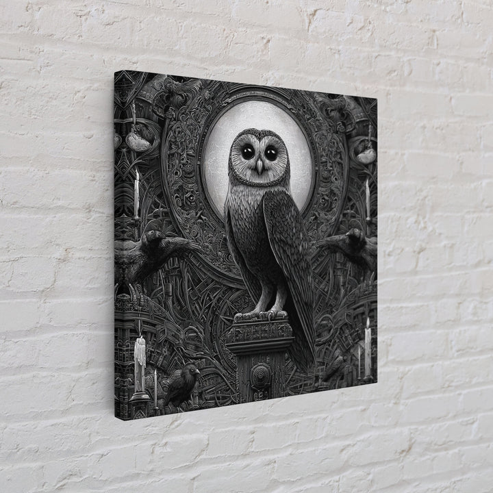 The Owl-Faced Omen, Biomechanical Horror Art, Square Wall Art, Gothic Horror Wall Art, Canvas Print, Halloween Wall Art, Statement Wall Art