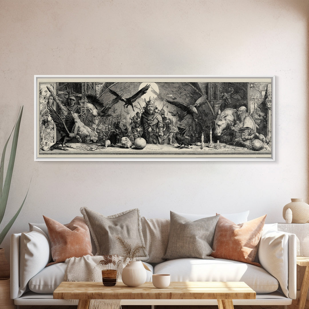 The Bat-Winged Imp, Renaissance Engraving Art, Extra Wide Wall Art, Dark Fantasy Wall Art, Canvas Print, Halloween Wall Art