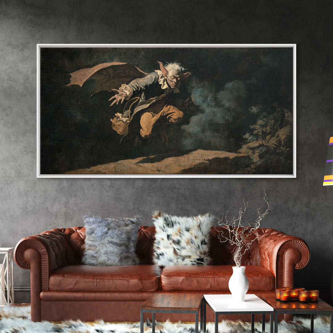 The Bat-Winged Imp, Dark Romantic Horror Art, Wide Panoramic Art, Dark Fantasy Wall Art, Canvas Print, Halloween Wall Art