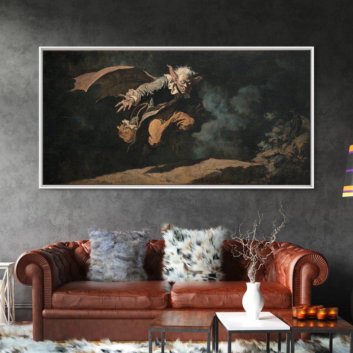 The Bat-Winged Imp, Dark Romantic Horror Art, Wide Panoramic Art, Dark Fantasy Wall Art, Canvas Print, Halloween Wall Art