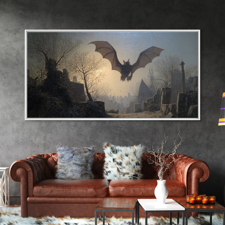 The Bat-Winged Imp, Romantic Gothic Landscape, Wide Panoramic Art, Dark Fantasy Wall Art, Canvas Print, Halloween Wall Art