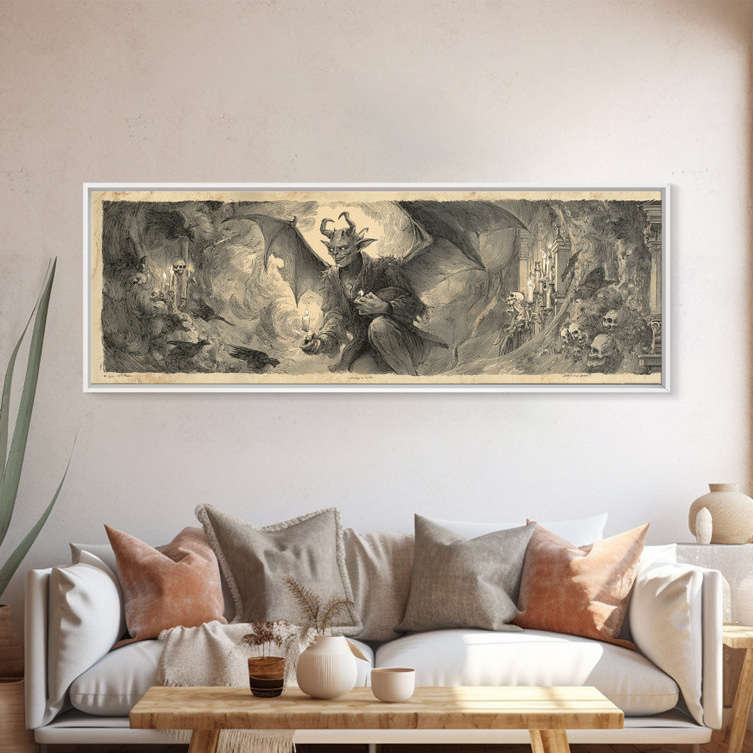 The Bat-Winged Imp, Decadent Gothic Art, Extra Wide Wall Art, Dark Halloween Decor, Canvas Print, Halloween Wall Art