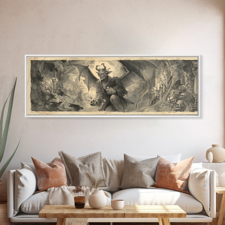 The Bat-Winged Imp, Decadent Gothic Art, Extra Wide Wall Art, Dark Halloween Decor, Canvas Print, Halloween Wall Art