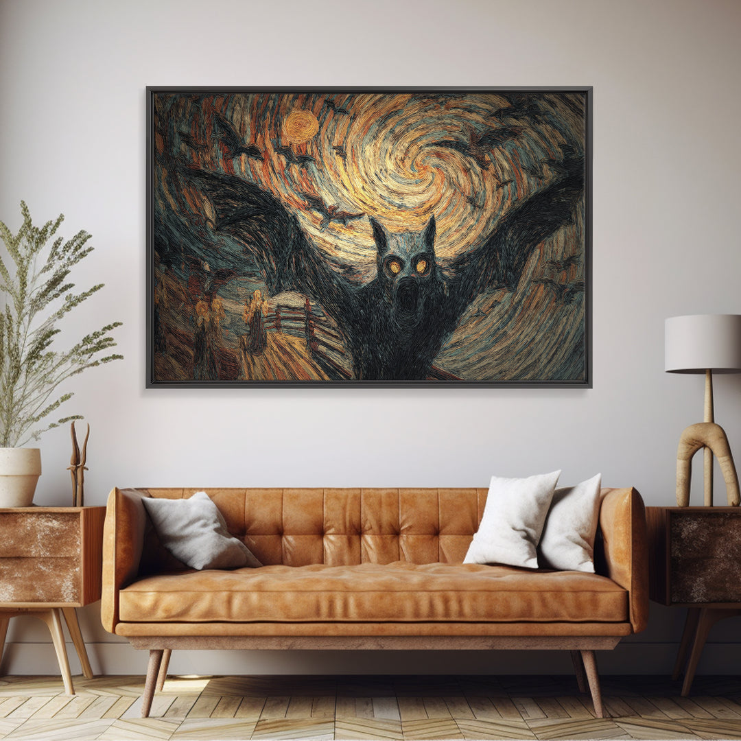 The Bat-Winged Imp, Expressionist Gothic Art, Landscape Wall Art, Macabre Wall Art, Framed Canvas Print, Halloween Wall Art