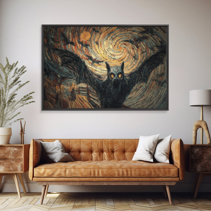 The Bat-Winged Imp, Expressionist Gothic Art, Landscape Wall Art, Macabre Wall Art, Framed Canvas Print, Halloween Wall Art