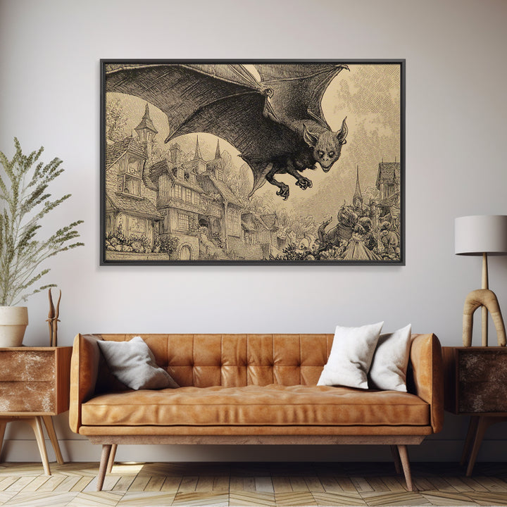 The Bat-Winged Imp, Victorian Macabre Art, Landscape Wall Art, Gothic Horror Wall Art, Framed Canvas Print, Halloween Wall Art