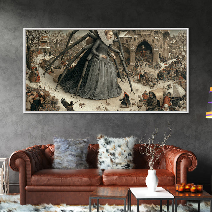 The Spider Queen, Northern Renaissance Horror, Wide Panoramic Art, Gothic Horror Wall Art, Canvas Print, Halloween Wall Art