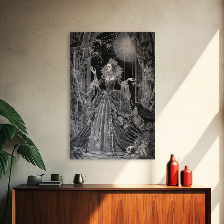 The Spider Queen, Danse Macabre Art, Vertical Wall Art, Dark Halloween Decor, Framed Canvas Print, Halloween Wall Art