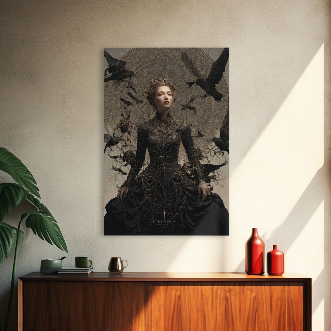 The Spider Queen, Visionary Gothic Art, Vertical Wall Art, Macabre Wall Art, Canvas Print, Halloween Wall Art, Spooky Wall Decor