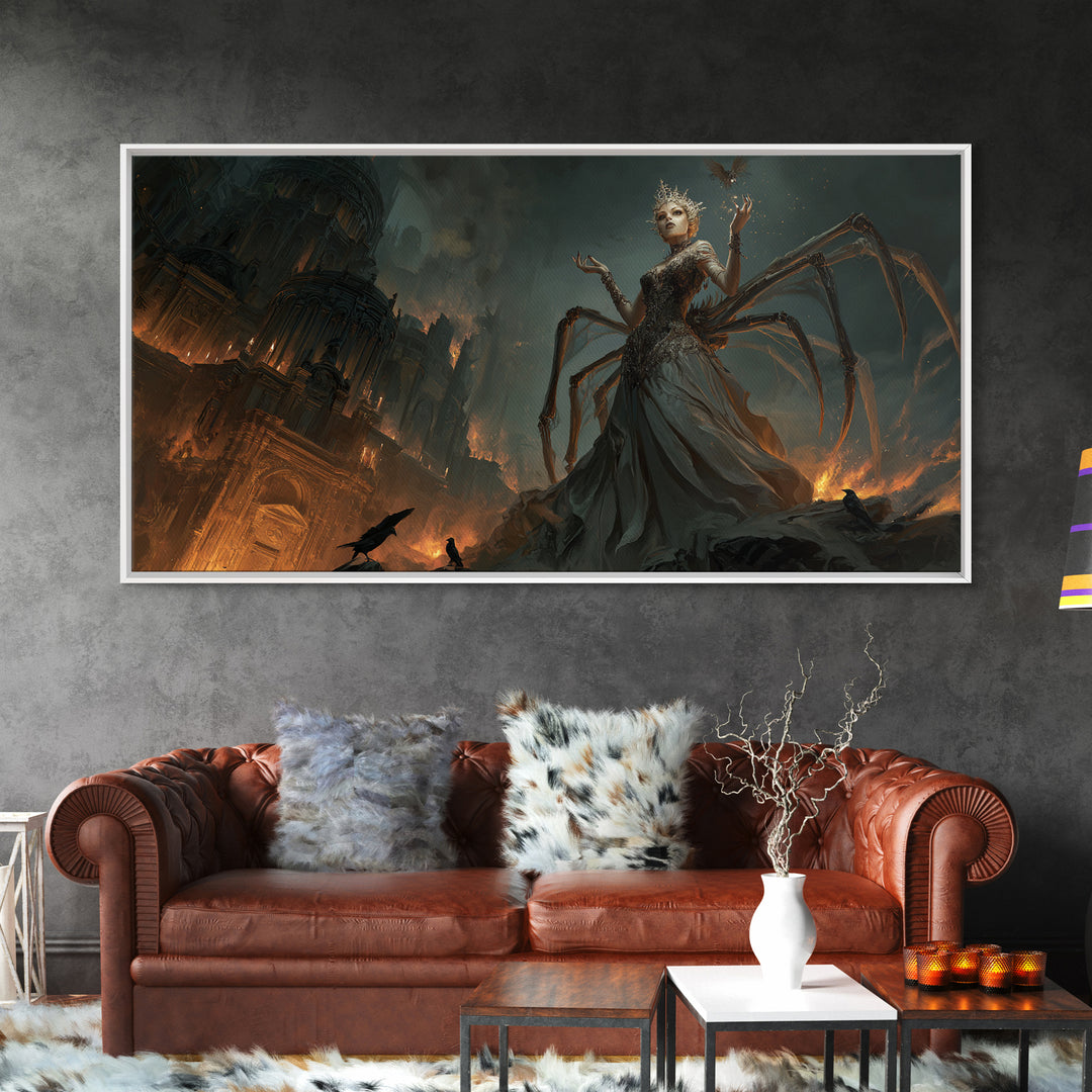 The Spider Queen, Apocalyptic Romantic Art, Wide Panoramic Art, Dark Fantasy Wall Art, Canvas Print, Halloween Wall Art, Gothic Home Decor