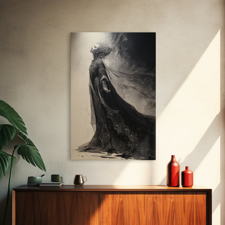 The Spider Queen, Symbolist Dream Art, Vertical Wall Art, Dark Fantasy Wall Art, Framed Canvas Print, Halloween Wall Art