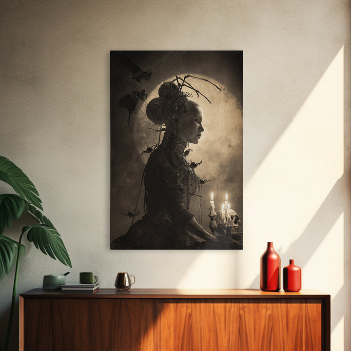 The Spider Queen, Decadent Gothic Art, Vertical Wall Art, Dark Halloween Decor, Canvas Print, Halloween Wall Art, Seasonal Home Decor
