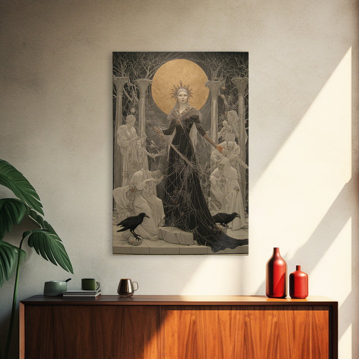 The Spider Queen, Symbolist Death Art, Vertical Wall Art, Gothic Horror Wall Art, Framed Canvas Print, Halloween Wall Art