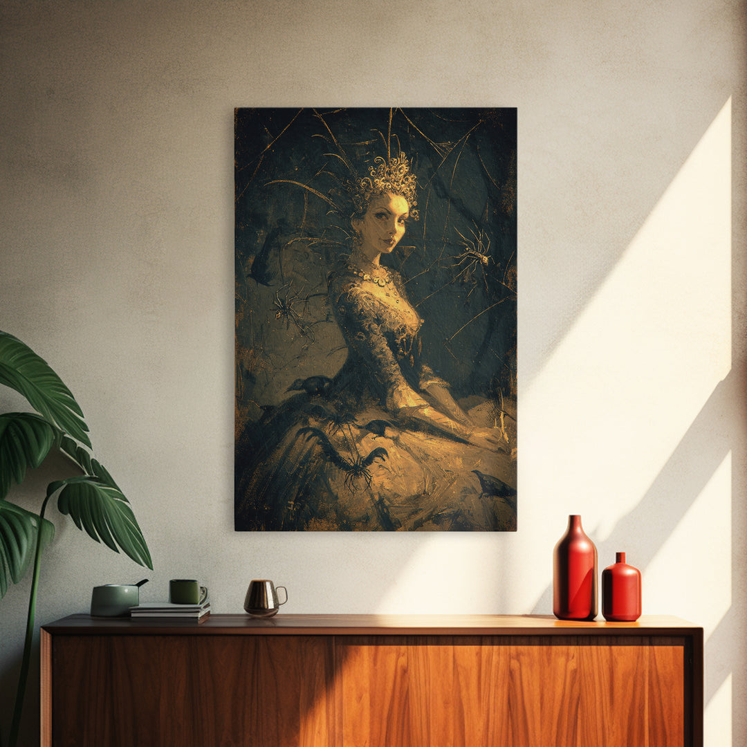 The Spider Queen, Expressionist Gothic Art, Vertical Wall Art, Gothic Horror Wall Art, Framed Canvas Print, Halloween Wall Art